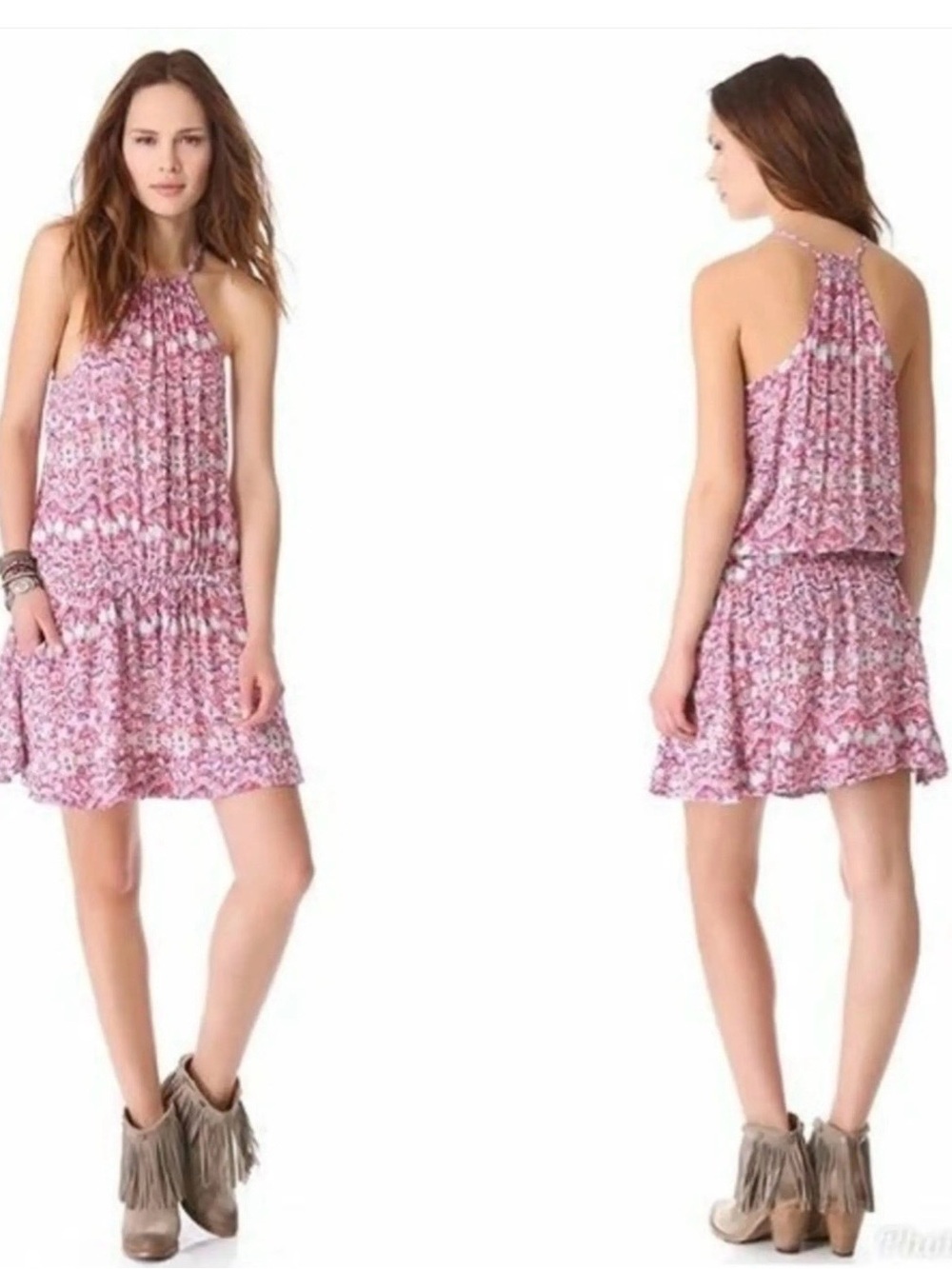 Free People Pink Floral Halter Mini Dress